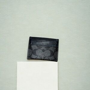 Coach Black Signature Canvas & Leather Cardholder with ID Slot